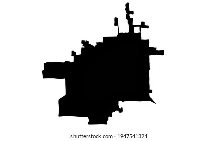 black silhouette of a map of the city of Lubbock in Texas on a white background