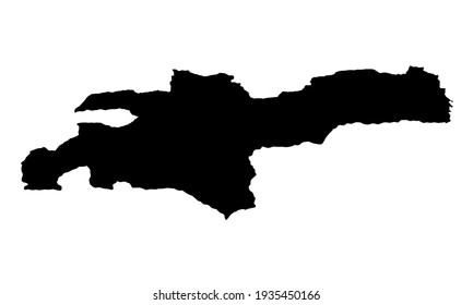 black silhouette of a map of the city of Manizales in central Colombia on a white background