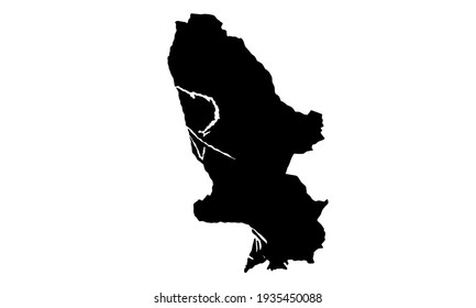 black silhouette of a map of the city of Mannheim in Germany on a white background