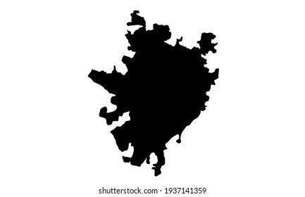 black silhouette of a map of the city of Merida in eastern mexico on a white background