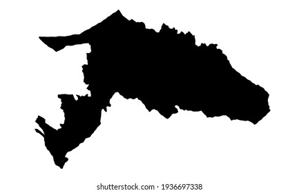 Black silhouette of a map of the city of Monthey in Vallese, Switzerland on a white background