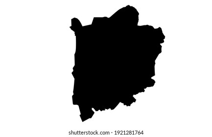 Black silhouette of a map of the city of Mulheim in Germany on a white background