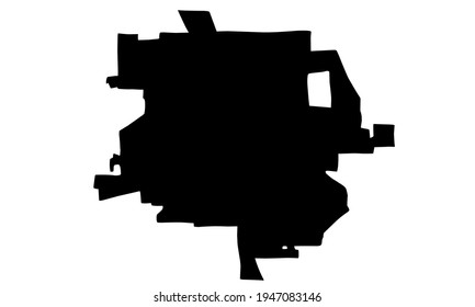 Black Silhouette Of A Map Of The City Of Muncie In Indiana, United States Of America On A White Background