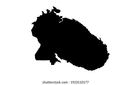 black silhouette of a map of the city of Murmansk in Russia on a white background