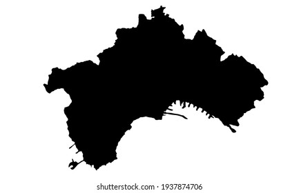 black silhouette of map of the city of Naples in Italy on a white background