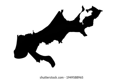 Black silhouette of a map of the city of New Orleans in Louisiana, USA on a white background