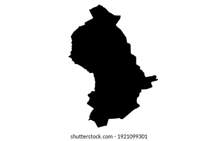 black silhouette of a map of the city of Oberhausen in Germany on a white background