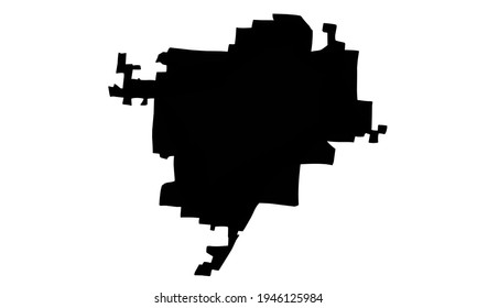 Black silhouette of a map of the city of Paragould in Arkansas, United States of America on a white background