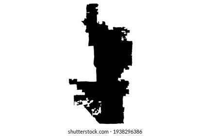 black silhouette of a map of the city of Phoenix in Arizona, USA on white background