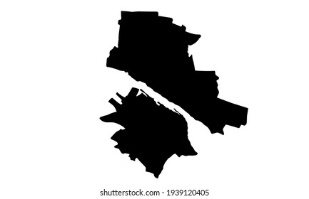 black silhouette of a map of the city of Plock in Poland on a white background