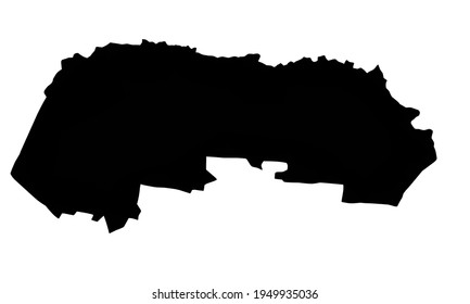 Black silhouette of a map of the city of Prairieville in Louisiana in the United States on a white background