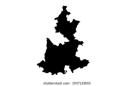 black silhouette of a map of the city of Puebla in Mexico on a white background