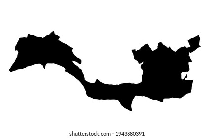 Black silhouette of a map of the city of Rotterdam in the Netherlands on a white background