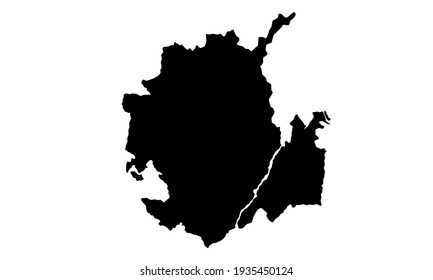 black silhouette of a map of the city of Santander in Spain on a white background