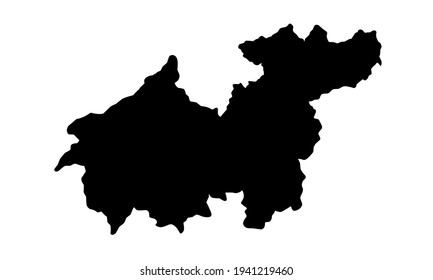 black silhouette of a map of the city of Sikasso in mali on a white background