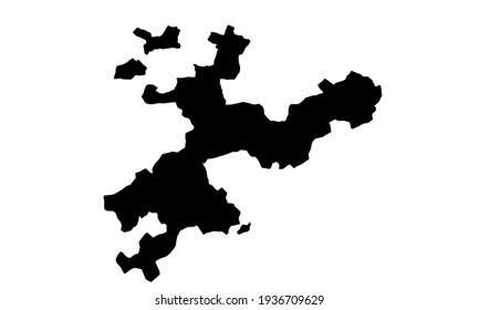 schwarze Silhouette einer Karte der Stadt Solothurn in der Nordschweiz auf weißem Hintergrund