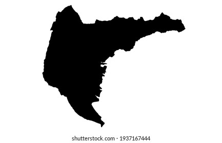 black silhouette of a map of the city of Thun in switzerland on white background
