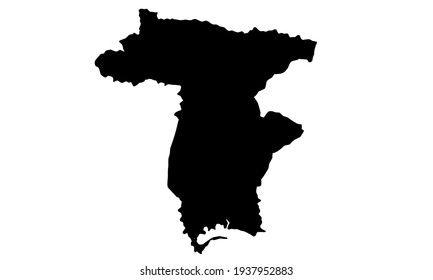 black silhouette of a map of the city of Udine in eastern Italy on a white background