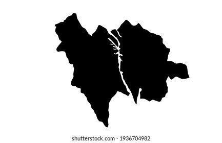 black silhouette of a map of the city of Utrecht in the Netherlands on a white background