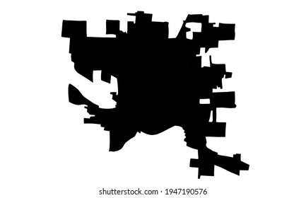 Black silhouette of a map of the city of Valparaiso in Indiana, United States of America on a white background