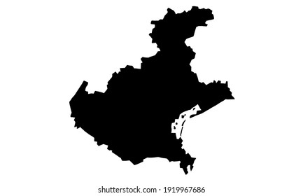 black silhouette of a map of the city of Veneto in Italy. on a white background