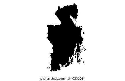 Black silhouette of a map of the city of Vestfold in Norway on a white background