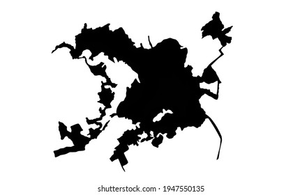 black silhouette of a map of the city of Waco in Texas on a white background