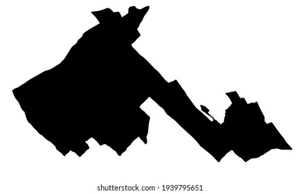 black silhouette of a map of the city of Zafarobod in western Tajikistan on a white background