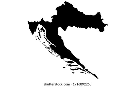 black silhouette of a map of the country of Croatia in central Europe on a white background