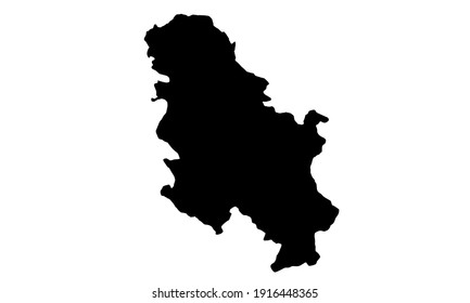 black silhouette of a map of the country of Serbia in central Europe on a white background