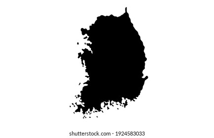 Silueta negra de un mapa del país de Corea del Sur en el este de Asia con fondo blanco