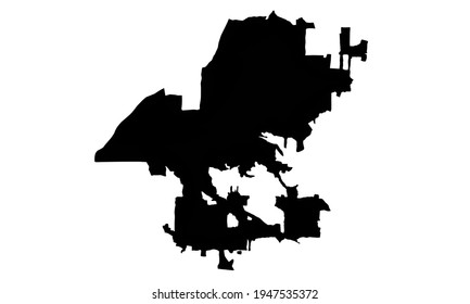 Black silhouette of a map of east Peoria in Illinois, United States of America on a white background