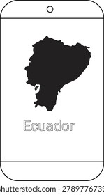 A black silhouette of the map of Ecuador displayed on a white smartphone screen.