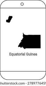 A black silhouette map of Equatorial Guinea, including its island territory, is shown on a white smartphone screen.