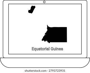 A black silhouette map of Equatorial Guinea, including its islands, is shown on a laptop computer screen.