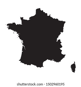 Black silhouette of the Map of France on the white background