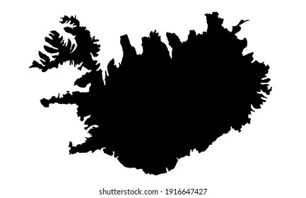 black silhouette of map of iceland in europe on white background