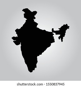 Black silhouette of the Map of India on the white background