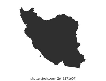 Um mapa de silhueta preta do Irã, mostrando suas fronteiras nacionais completas sem quaisquer linhas provinciais internas. O mapa fornece uma representação geográfica limpa e unificada do país.