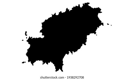 black silhouette of map of the island of Ibiza in Spain on a white background