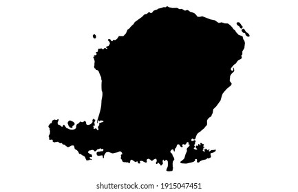 black silhouette of a map of the island of Lombok from Indonesia on a white background