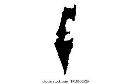 Black silhouette of map of Israel in Middle East on white background