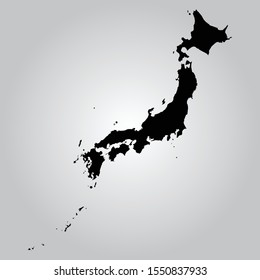 Black silhouette of the Map of Japan on the white background
