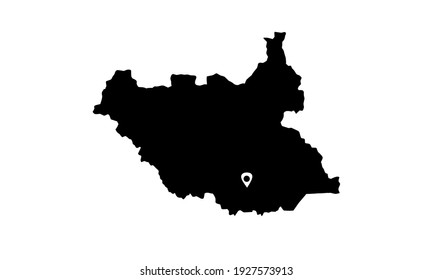 Black Silhouette Of Map Of Juba City In South Sudan On White Background