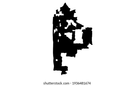 black silhouette of map of Kansas City in America on white background