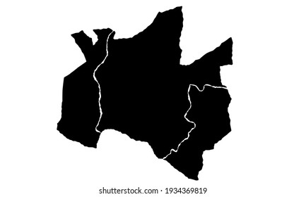 Black silhouette of map of Kathmandu city in nepal on white background