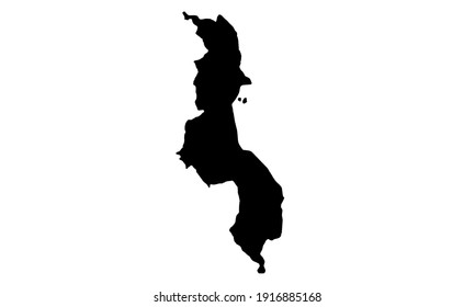 black silhouette of map of malawi country in east Africa on white background