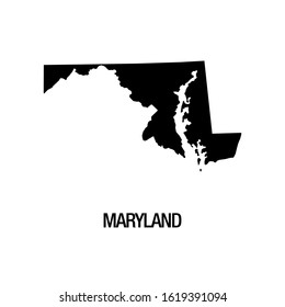 Black silhouette of the map of Maryland State on the white background