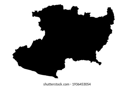 black silhouette of a map of the Michoacan country in Mexico on a white background