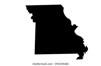 black silhouette of map of Missouri in USA on white background